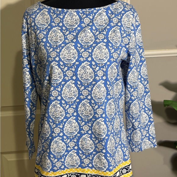 Talbots Blue and White Paisley Blouse with Yellow Accents - Picture 2 of 4